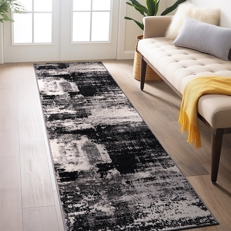World Rug Gallery Modern Abstract Design Non Shedding Soft Area Rug 2' x 7' Black 402BLACK2x7